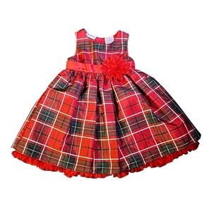 Blueberi Boulevard Christmas Plaid Dress (18 Months)